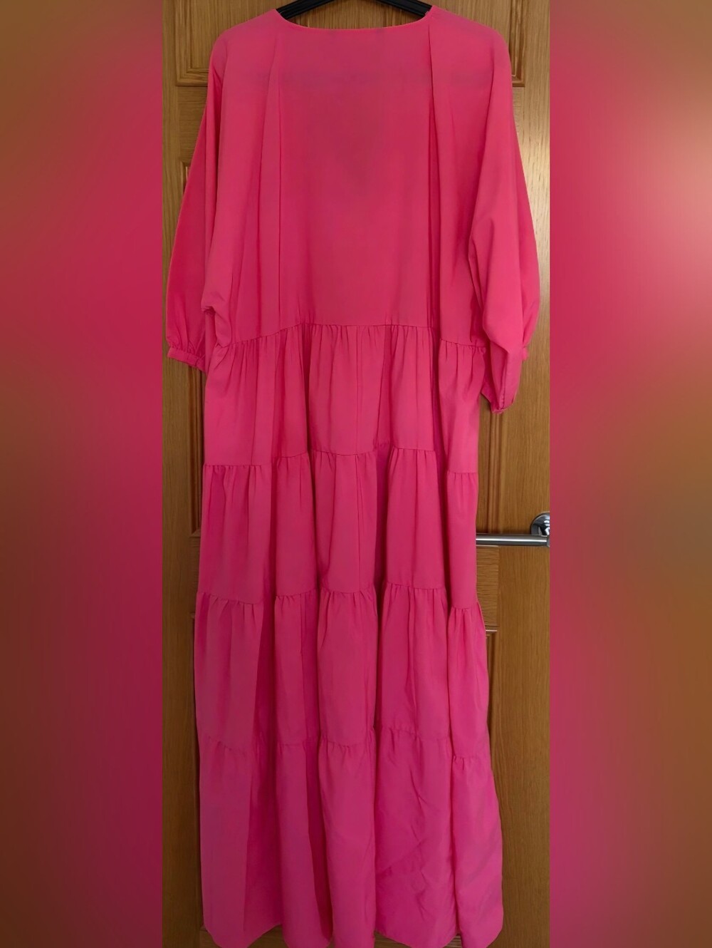 Zara Hot Pink Tiered Puff-Sleeve Dress - Picture 3 of 3
